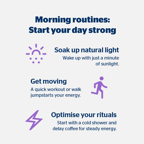 Graphic of the morning routines: Start your day strong